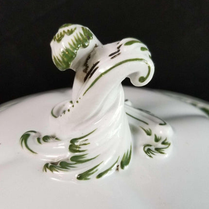 Meissen Full Green Vine Covered Vegetable 13.25" wide with handles x 7" tall