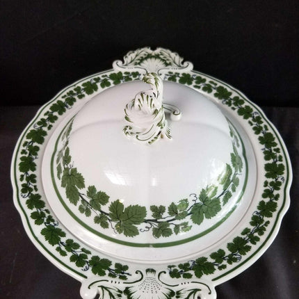 Meissen Full Green Vine Covered Vegetable 13.25" wide with handles x 7" tall
