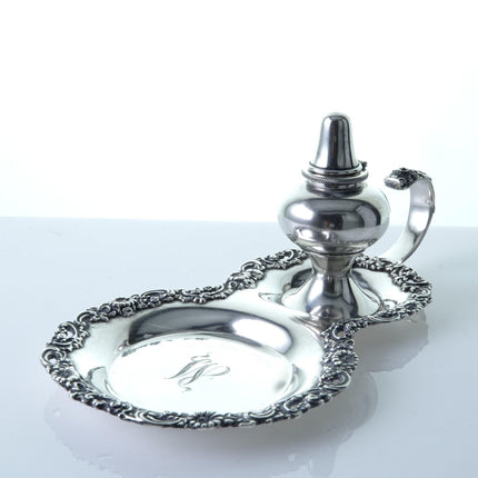 1884-91 American Sterling Cigar Lamp Lighter with ornate Reticulated border Ferd