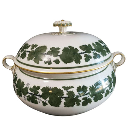 Meissen Full Green Vine Gold Trim หม้ออบมีฝาปิดขนาดใหญ่ สูง 12.5 "กว้าง x 8"