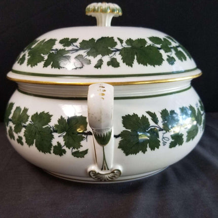 Meissen Full Green Vine Gold Trim หม้ออบมีฝาปิดขนาดใหญ่ สูง 12.5 "กว้าง x 8"