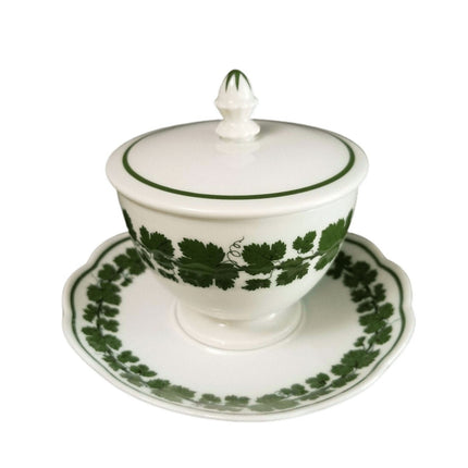 Meissen Full Green Vine Condiment Jar with Underplate