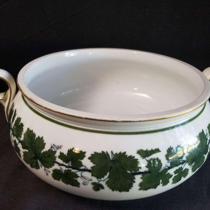 Meissen Full Green Vine Gold Trim หม้ออบมีฝาปิดขนาดใหญ่ สูง 12.5 "กว้าง x 8"