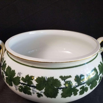 Meissen Full Green Vine Gold Trim Large Covered Tureen 12.5" wide x 8" tall