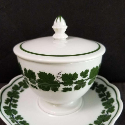 Meissen Full Green Vine Condiment Jar with Underplate