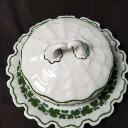 Meissen Full Green Vine Butter/Cheese Dish with lid
