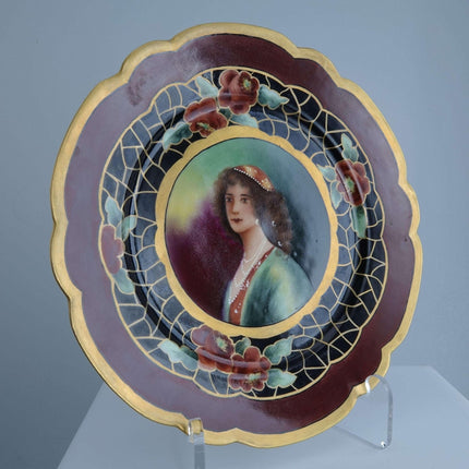 c1910 Art Nouveau Hand painted limoges portrait plate 8.5"