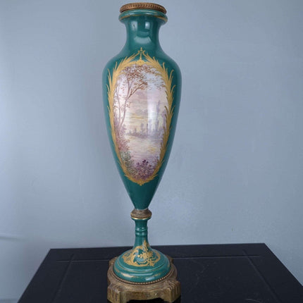 c1880 Sevres Style Hand Painted Bronze Mounted Garniture