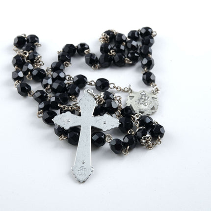 Vintage Sterling Rosary with Black Crystal beads