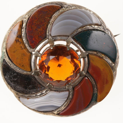 Antique Scottish Citrine/Agate/Sterling Pin/pendant h