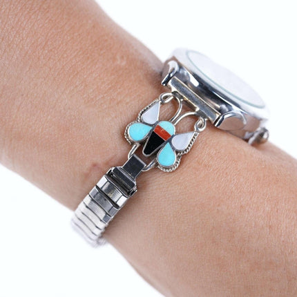 Vintage Zuni Sterling multi-stone inlay butterfly watch