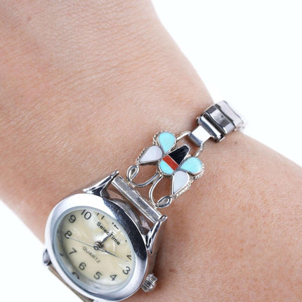 Vintage Zuni Sterling multi-stone inlay butterfly watch