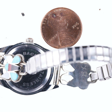 Vintage Zuni Sterling multi-stone inlay butterfly watch