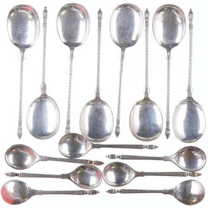 Set di cucchiai da dessert/demitasse in argento continentale antico
