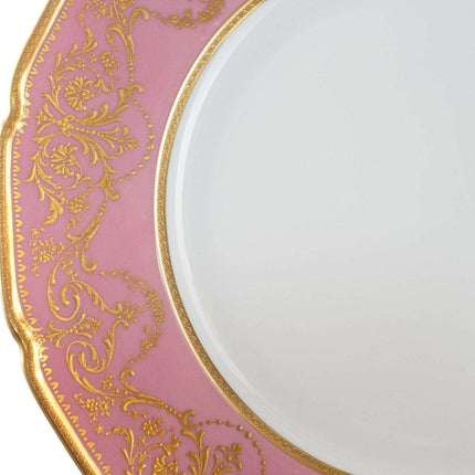 Royal Doulton handbemaltes Speiseteller-Set aus erhabenem Gold (6) mit rosa Rändern