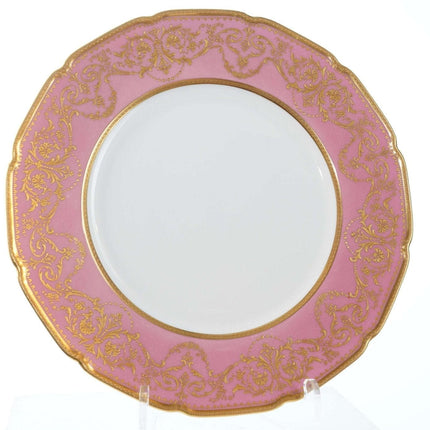 皇家道尔顿手绘凸起金色餐盘套装（6 个）带粉色边框