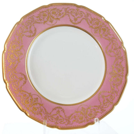 皇家道尔顿手绘凸起金色餐盘套装（6 个）带粉色边框