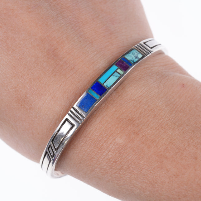 6.5" Vintage Native American silver channel inlay bracelet