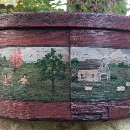 Shaker-Pantry-Box aus dem 19. Jahrhundert, gemalt von der gelisteten Künstlerin Betty Fischer (1931-2016)