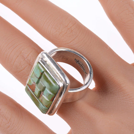 尺寸 9.5 Tommy Jackson 納瓦霍純銀和綠松石鵝卵石戒指