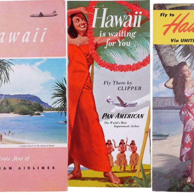 c1952 Reisebroschüren für Hawaii-Inseln Inter Island Pan American Airlines, United Airlines