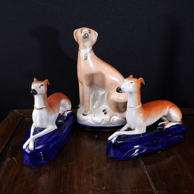 c1860 Stafforshire Whippet Inkwells and Figure group