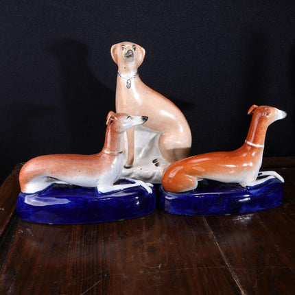 c1860 Stafforshire Whippet Inkwells and Figure group