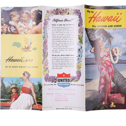 c1952 Reisebroschüren für Hawaii-Inseln Inter Island Pan American Airlines, United Airlines