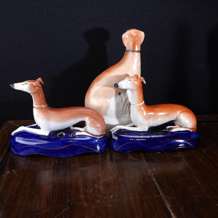 c1860 Stafforshire Whippet Inkwells and Figure group