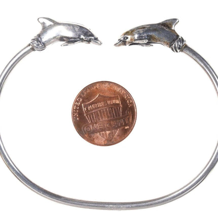 Kabana Vintage 925 Sterling Silver Dolphin Bypass Wrap Bracelet