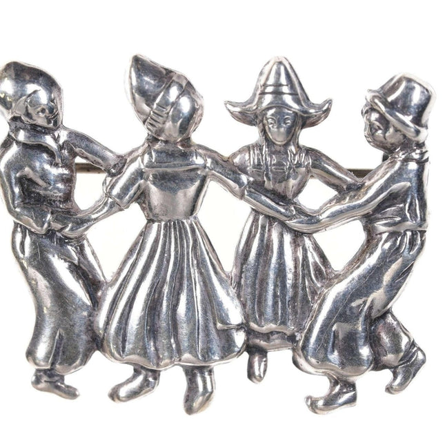 Vintage Sterling Dutch boys and girls brooch