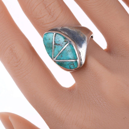sz9.75 Zuni Silver Channel inlay turquoise ring