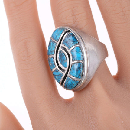 sz10 Zuni Quandelacy spiderweb turquoise Channel inlay hummingbird ring