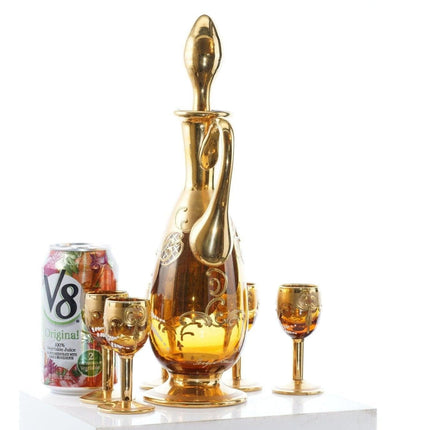 1960's Sergio Zane Murano Hand Painted Raised gold art glass Cordial set