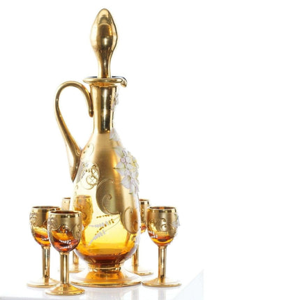 1960er Jahre Sergio Zane Murano Handbemaltes, erhabenes, goldfarbenes Kunstglas-Cordial-Set