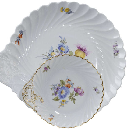 Nymphenburg 1012 Hand Painted Dresden Flowers pattern graduated handled trays