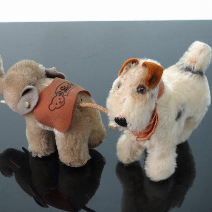 2 1950's Steiff Mohair Miniatures Elephant and Dog