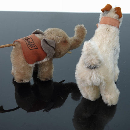 2 1950's Steiff Mohair Miniatures Elephant and Dog