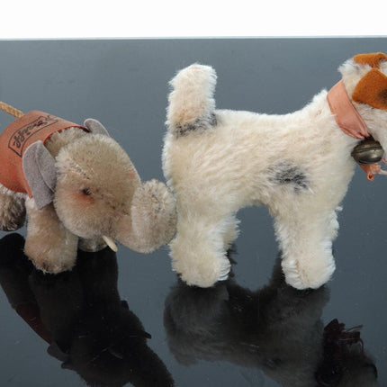 2 1950's Steiff Mohair Miniatures Elephant and Dog