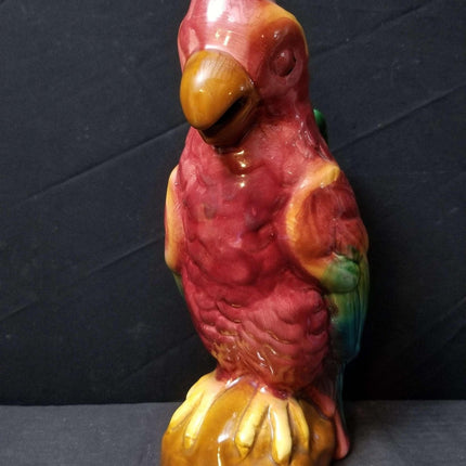 Französischer Majolika-Papageienkrug um 1880, ungewöhnliche Form, frühe St. Clements Mark, 11,25"