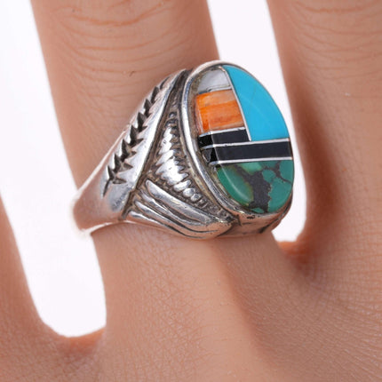 Sz7.25 Vintage Native American Sterling Channel inlay ring