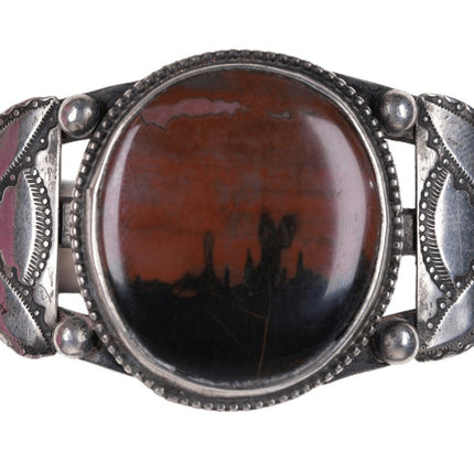 Vintage Navajo sterling jasper cuff bracelet i