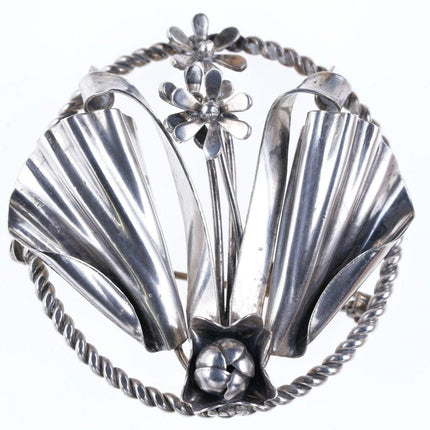 1940's Hobe Sterling Modernist brooch with flowers