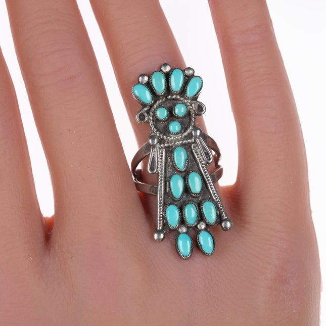 sz8 Alice Platero Navajo Silver turquoise cluster kachina ring