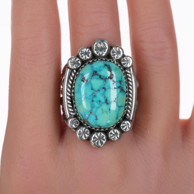 sz11.25 Sarah Curley Navajo silver and high grade turquoise ring