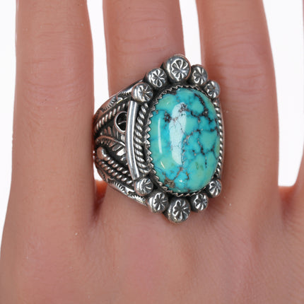 sz11.25 Sarah Curley Navajo silver and high grade turquoise ring