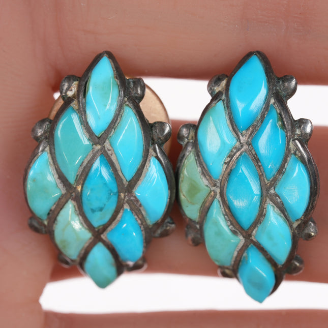 40's-50's Zuni Silver turquoise channel inlay curved earrings