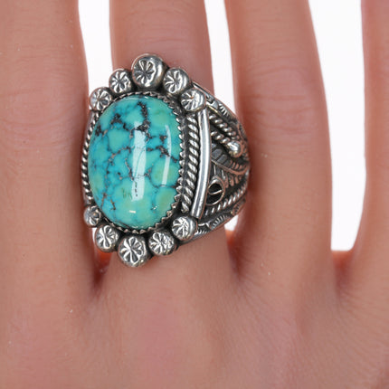 sz11.25 Sarah Curley Navajo silver and high grade turquoise ring