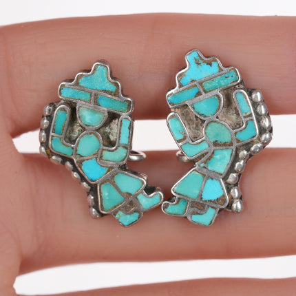 40's-50's Zuni Silver turquoise channel inlay screw back earrings