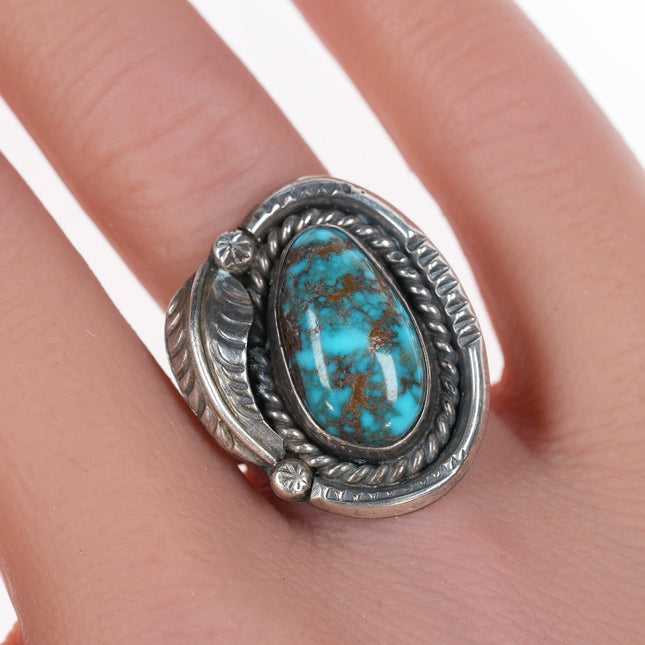 sz7.5 Vintage Navajo silver and high grade bisbee turquoise ring